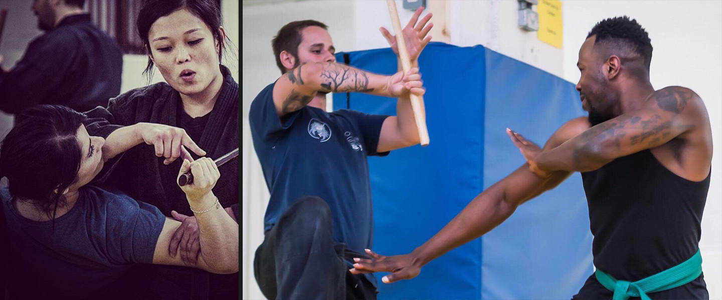 Students and teachers performing the martial art Ninjutsu, in Cardiff