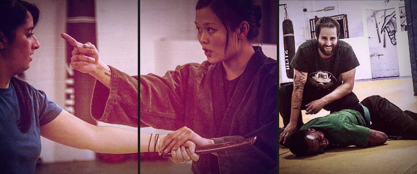 Students and teachers performing the martial art Ninjutsu, in Cardiff