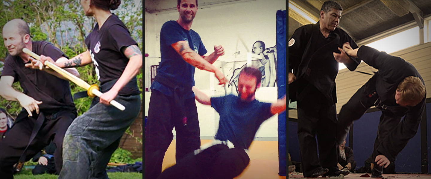 Students and teachers performing the martial art Ninjutsu, in Cardiff